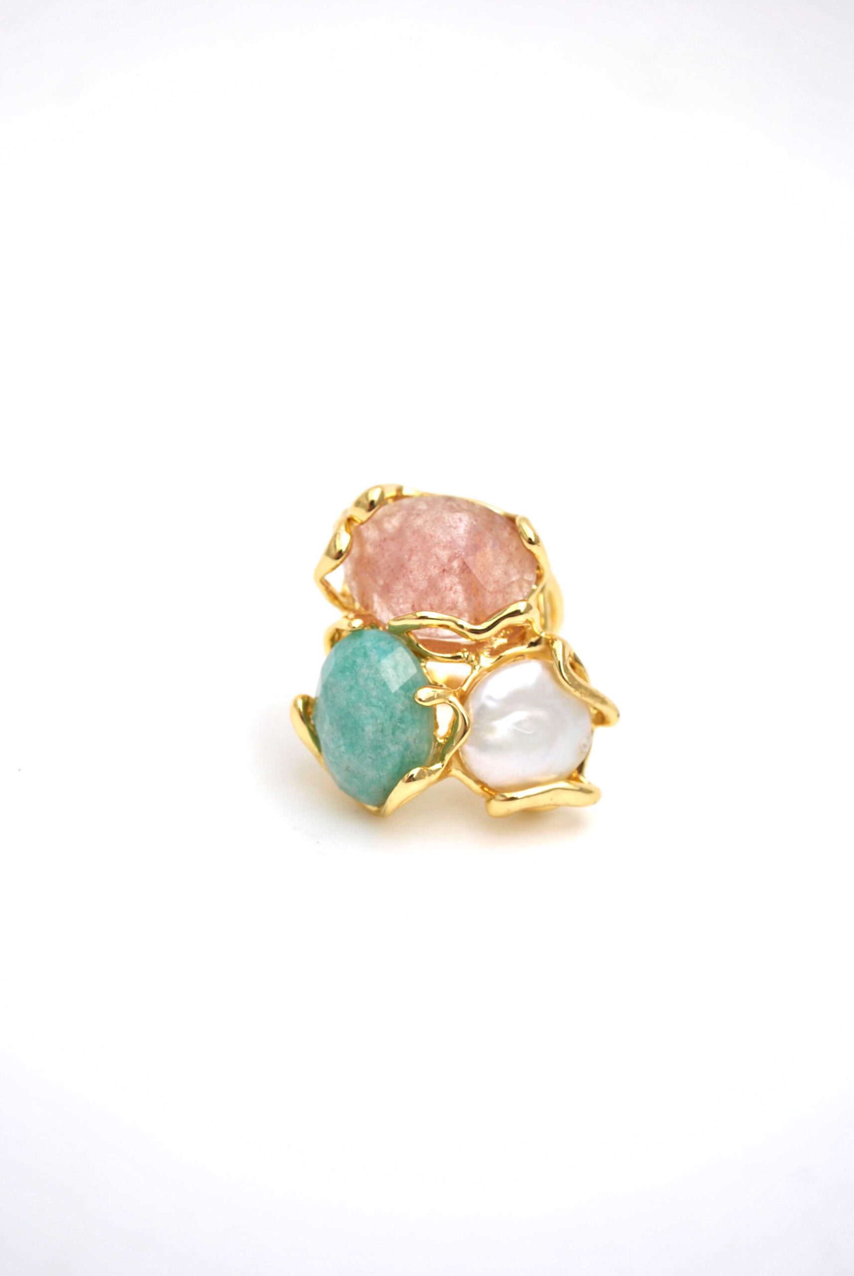 Anillo de piedras naturales rosa, verde y nácar