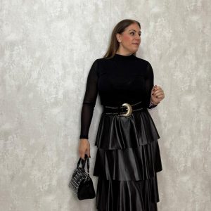Falda volante polipiel negra