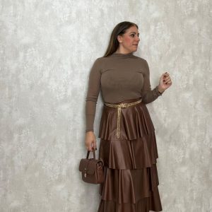 Falda volante polipiel marrón