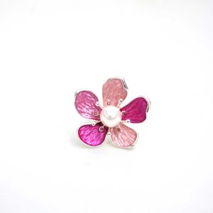 Anillo flor rosa y perla